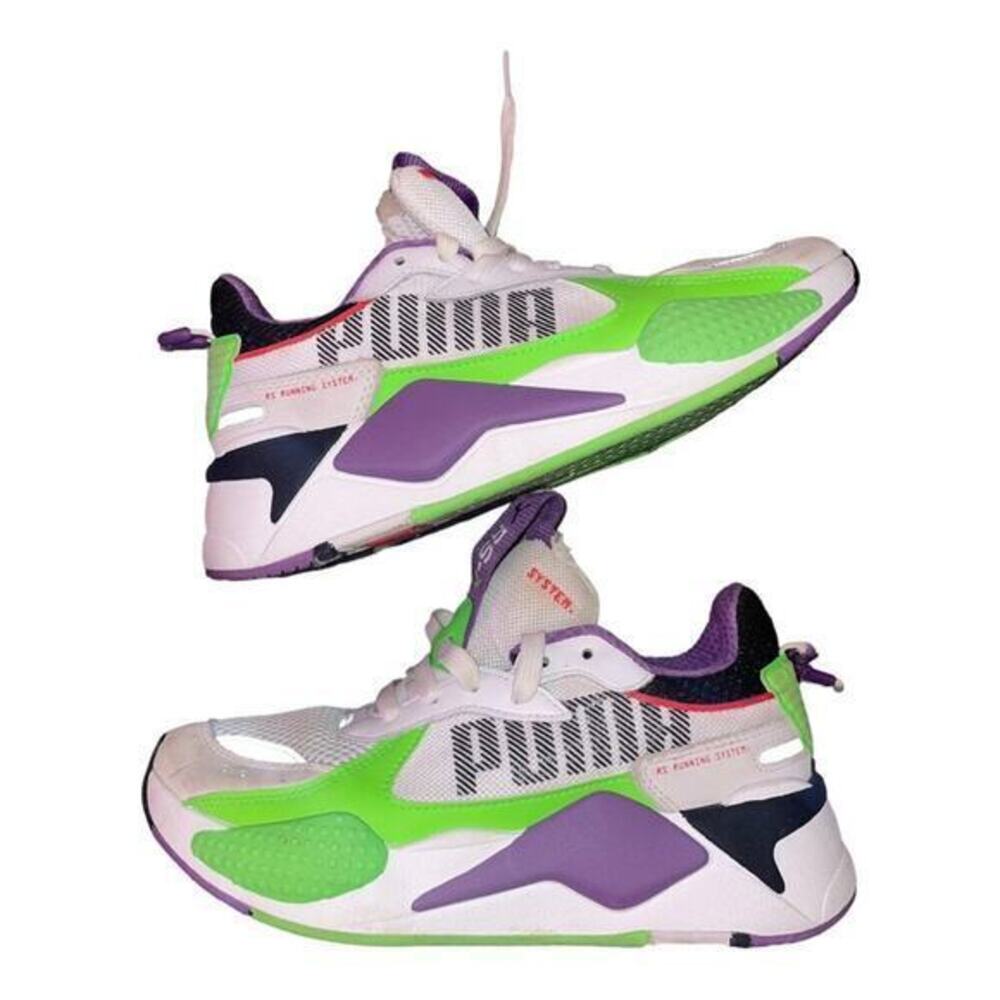 Puma RSX Bold Fluorescent Purple Green White Lace-up Snakers Shoes Size 6